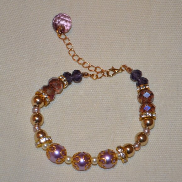 Handmade Purple Gold Plated Bracelet with Lobster Clasp - Picture 1 of 10